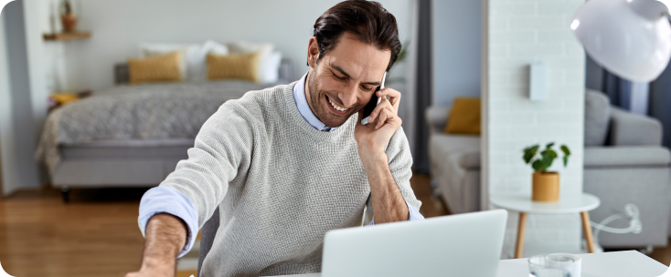 Headphones in front of contact center service provider